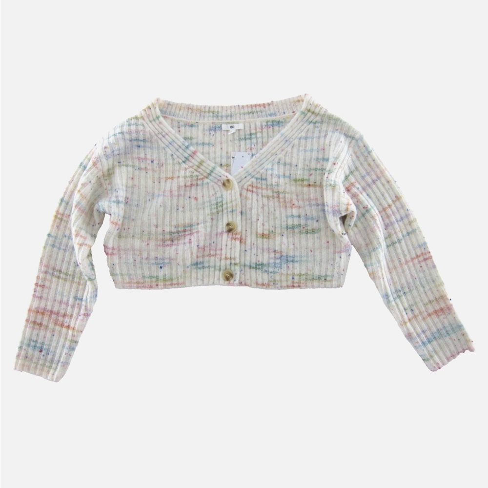Nordstrom BP. Ivory Space Dye Speckled Cropped Cardigan Sweater Small